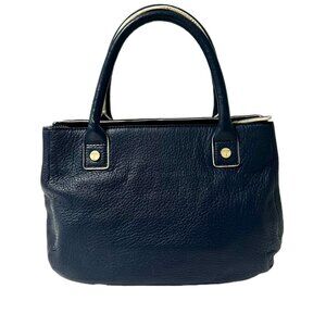Talbots Navy Pebbled Leather Handbag with White Piping – Zip Top – Pre-Owned